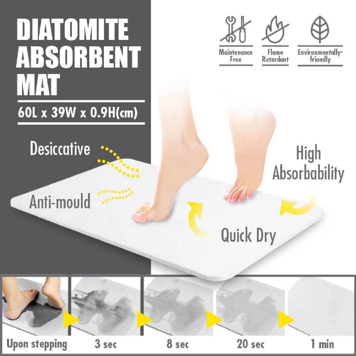 Diatomaceous Floor Mat BN-7202 Large Marble 1s