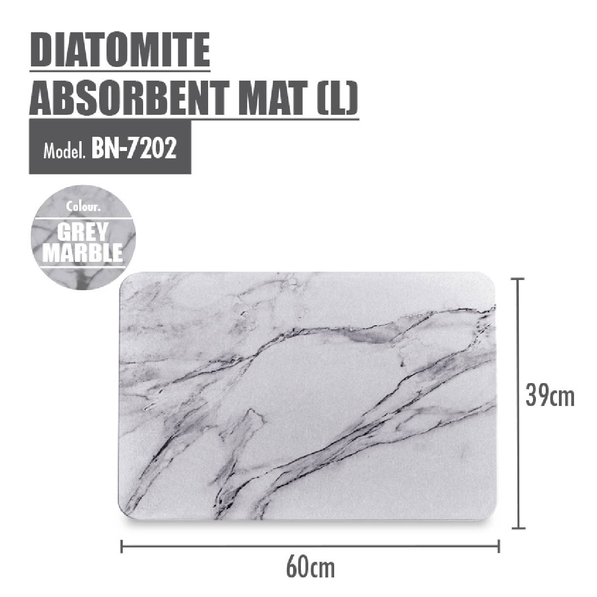 Diatomite Floor Mat BN-7202 Large Grey Marble 1s