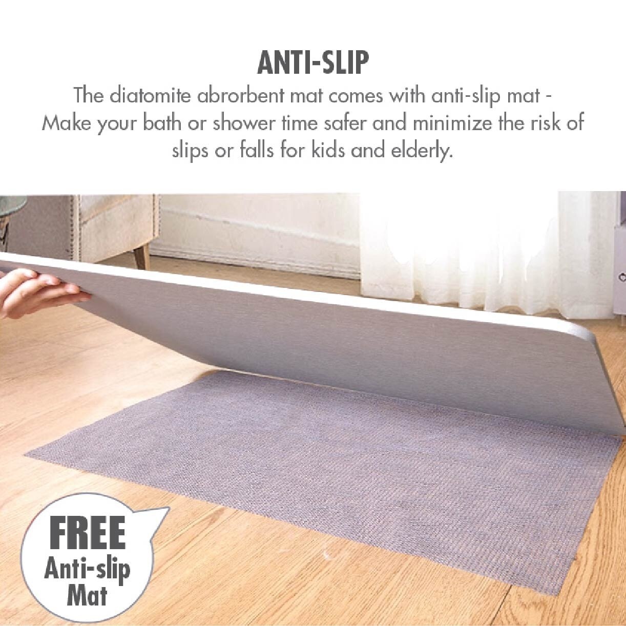 Slatted Wood Diatomite Floor Mat BN-7202 Silver Grey 1s