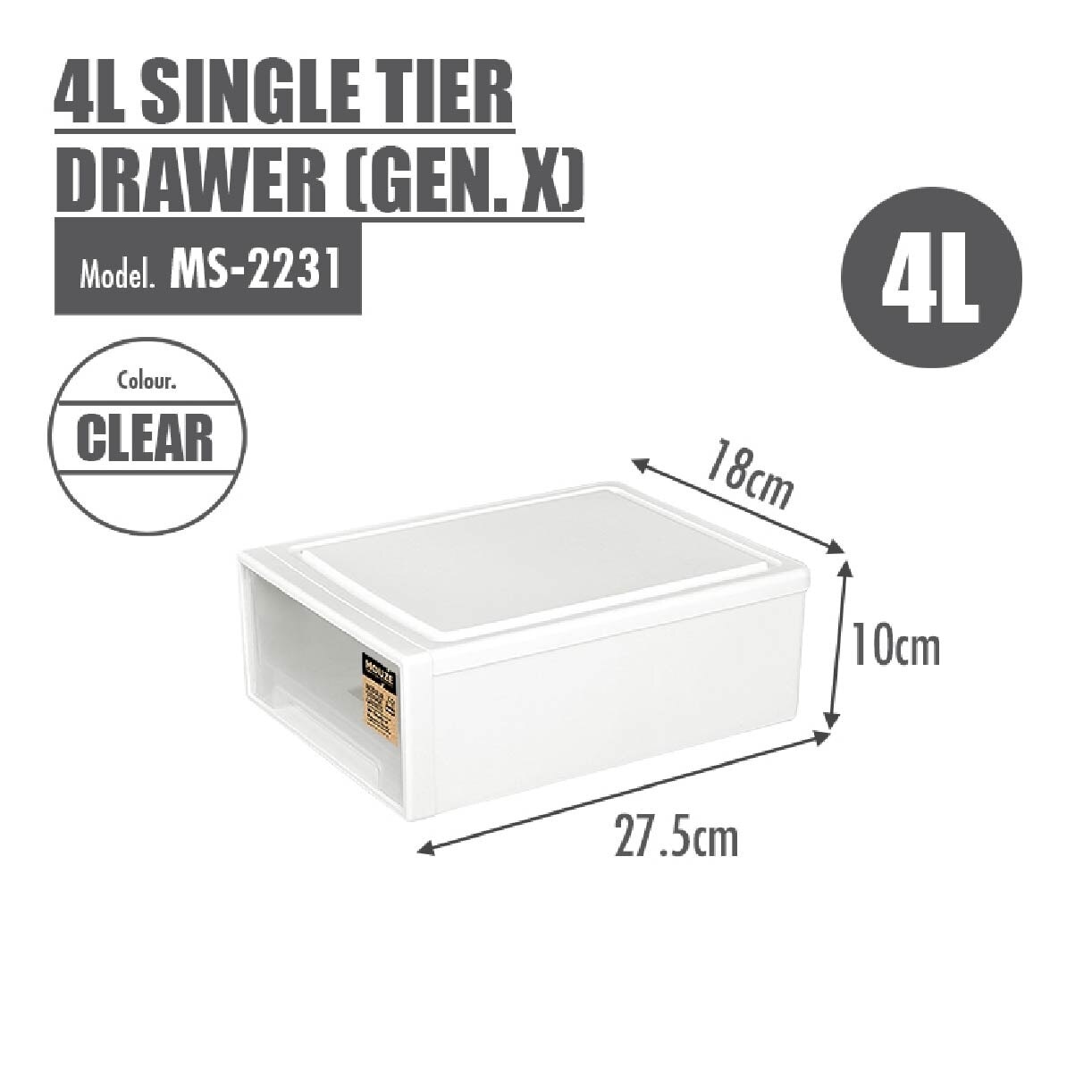 [SET OF 4] 4L Single Tier Drawer Gen. X 4**MS-2231 Clear 4s