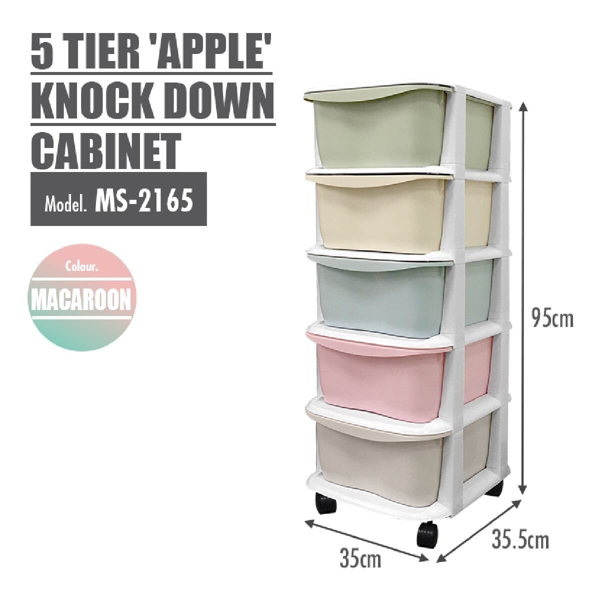 LIFE 5 Tier 'Apple' Knock Down Cabinet Macaroon MS-2165-MACAROON 1s