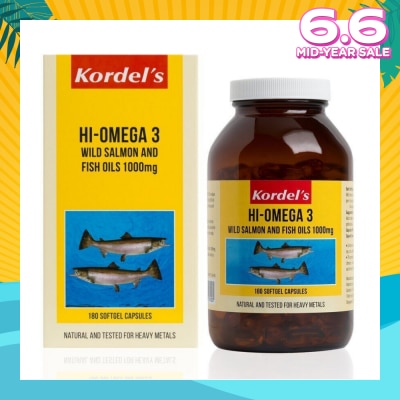 KORDEL'S Hi-Omega 3 Wild Salmon & Fish Oil 1000mg Softgel Capsules (Help To Maintain Healthy Lipid Levels In The Body, Support Smooth Blood Flow) 180s