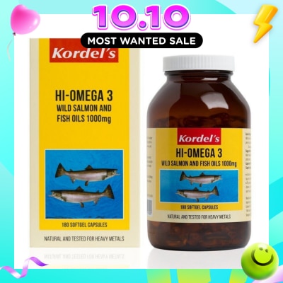 KORDEL'S Hi Omega 3 Wild Salmon & Fish Oil 1000mg Softgel Capsules (Help To Maintain Healthy Lipid Levels In The Body, Support Smooth Blood Flow) 180s image