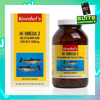 KORDEL'S Hi-Omega 3 Wild Salmon & Fish Oil 1000mg Softgel Capsules (Help To Maintain Healthy Lipid Levels In The Body, Support Smooth Blood Flow) 180s