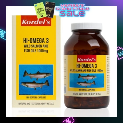 KORDEL'S Hi-Omega 3 Wild Salmon & Fish Oil 1000mg Softgel Capsules (Help To Maintain Healthy Lipid Levels In The Body, Support Smooth Blood Flow) 180s