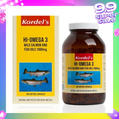 KORDEL'S Hi-Omega 3 Wild Salmon & Fish Oil 1000mg Softgel Capsules (Help To Maintain Healthy Lipid Levels In The Body, Support Smooth Blood Flow) 180s
