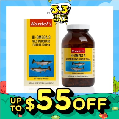 KORDEL'S Hi-Omega 3 Wild Salmon & Fish Oil 1000mg Softgel Capsules (Help To Maintain Healthy Lipid Levels In The Body, Support Smooth Blood Flow) 180s
