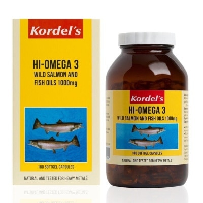 KORDEL'S Hi-Omega 3 Wild Salmon & Fish Oil 1000mg Softgel Capsules (Help To Maintain Healthy Lipid Levels In The Body, Support Smooth Blood Flow) 180s