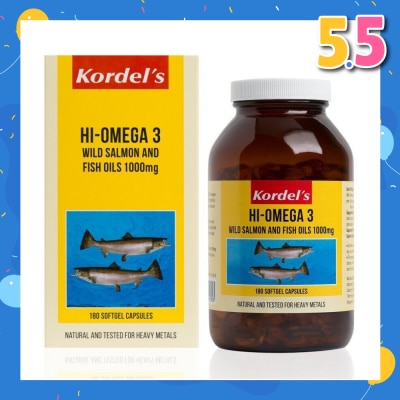 KORDEL'S Hi-Omega 3 Wild Salmon & Fish Oil 1000mg Softgel Capsules (Help To Maintain Healthy Lipid Levels In The Body, Support Smooth Blood Flow) 180s