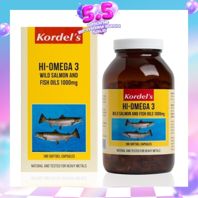 KORDEL'S - Hi-Omega 3 Wild Salmon & Fish Oil 1000mg Softgel Capsules (Help To Maintain Healthy Lipid Levels In The Body, Support Smooth Blood Flow) 180s