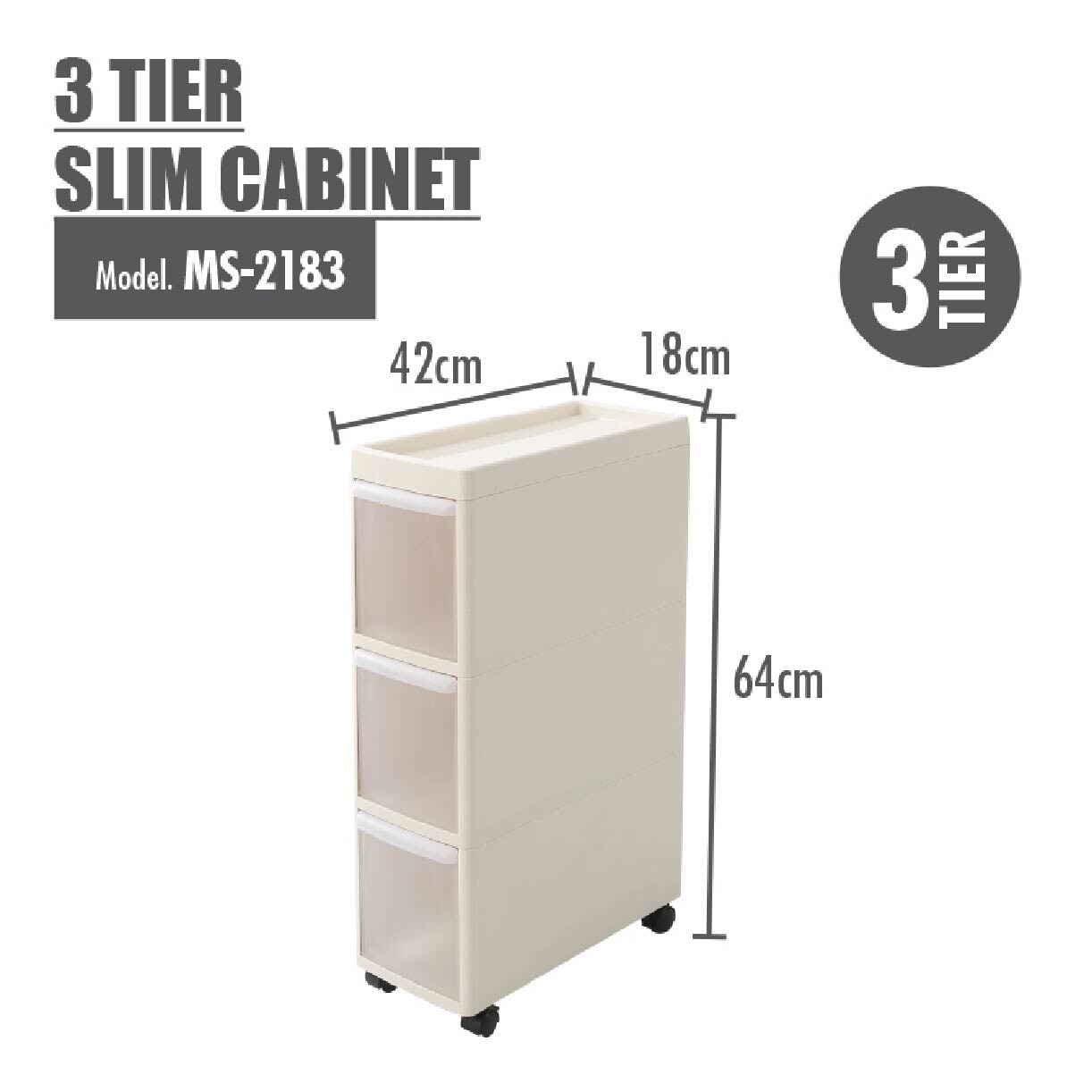 Slim Cabinet MS-2183 3 Tier Beige 1s