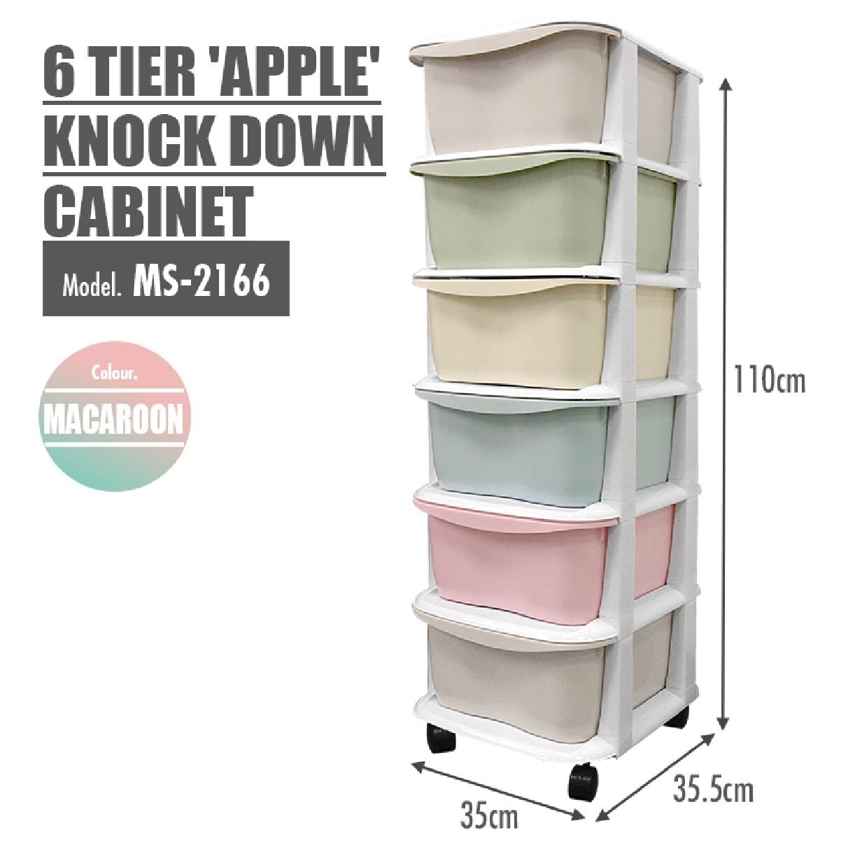 LIFE 6 Tier 'Apple' Knock Down Cabinet Macaroon MS-2166-MACAROON 1s