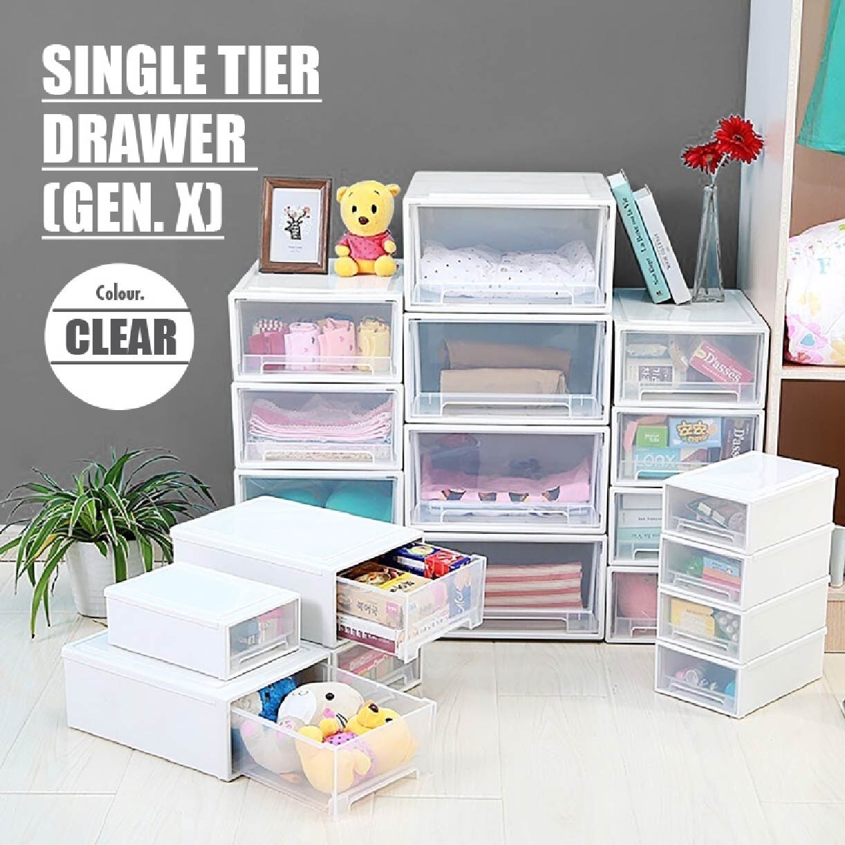 [SET OF 4] 7L Single Tier Drawer Gen X 4**MS-2232-CLEAR 4s