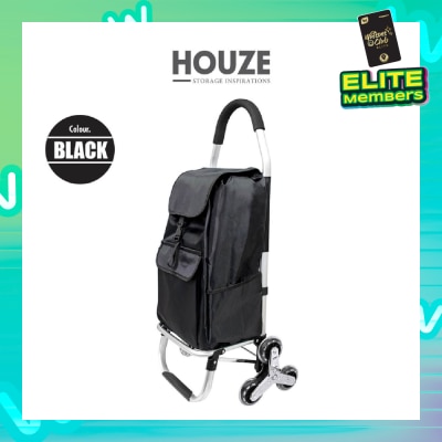 HOUZE Aluminium Stair Climber Shopping Trolley with Front and Side Pockets Black LS-9206 Black 1s