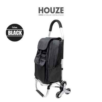 HOUZE Aluminium Stair Climber Shopping Trolley with Front and Side Pockets Black LS-9206 Black 1s