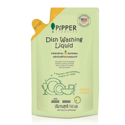 PIPPER STANDARD Dishwashing Liquid Grease Cutting Formula Refill Citrus Scent (Made From Pineapple Fermentation) 750ml