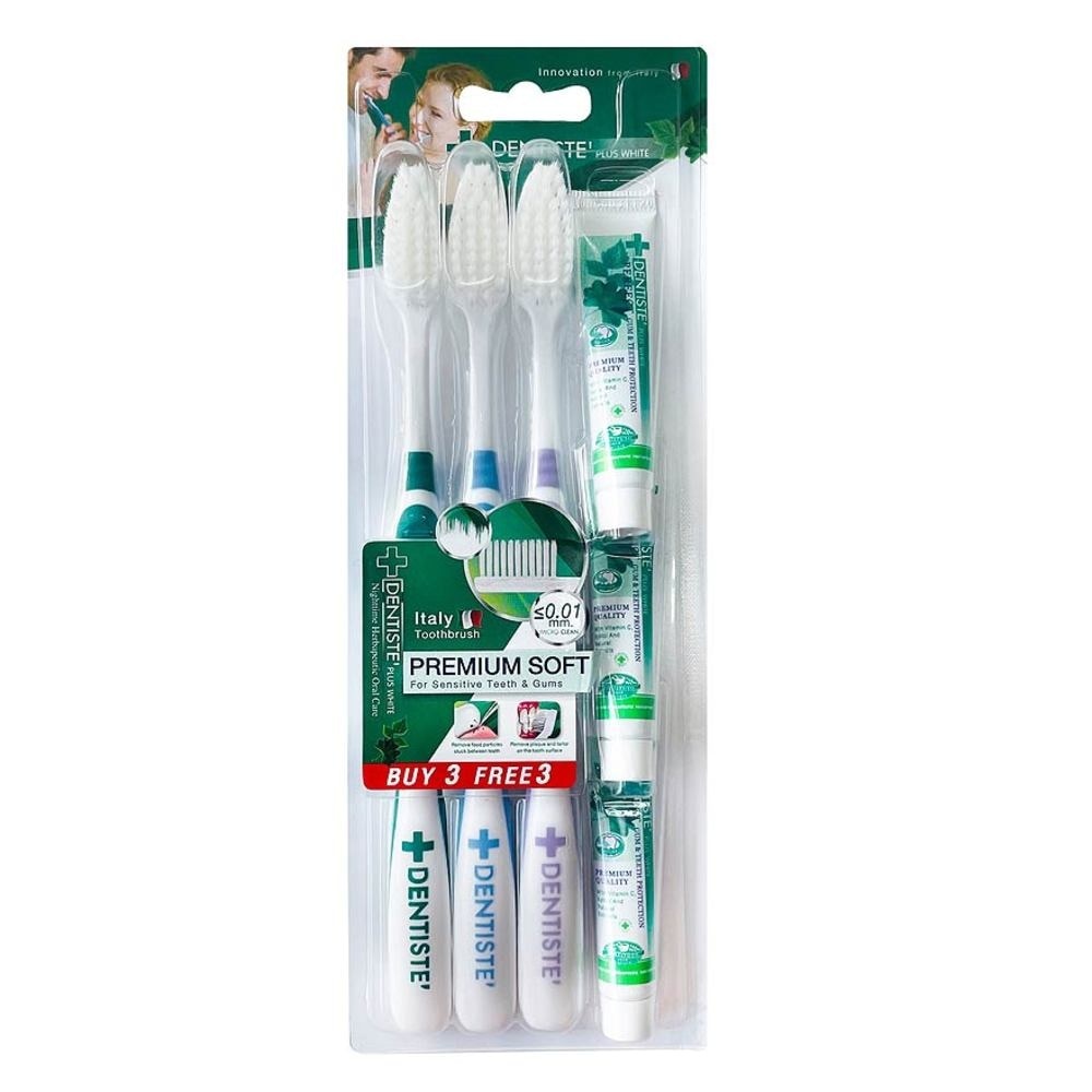 Premium Soft Toothbrush Set consist Toothbrush 3s + Toothpaste 5g x 3s