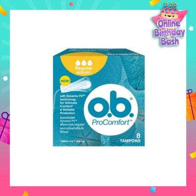 O.B Procomfort Regular Tampons Silktouch With Dynamicfit Technology (For Average Flow Days + Environmental-Friendly + No Additional Applicator) 8s