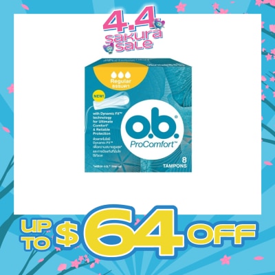 O.B - Procomfort Regular Tampons Silktouch With Dynamicfit Technology (For Average Flow Days + Environmental-Friendly + No Additional Applicator) 8s