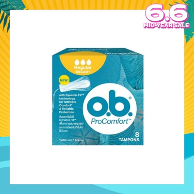 O.B Procomfort Regular Tampons Silktouch With Dynamicfit Technology (For Average Flow Days + Environmental-Friendly + No Additional Applicator) 8s