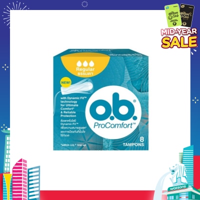 O.B Procomfort Regular Tampons Silktouch With Dynamicfit Technology (For Average Flow Days + Environmental-Friendly + No Additional Applicator) 8s