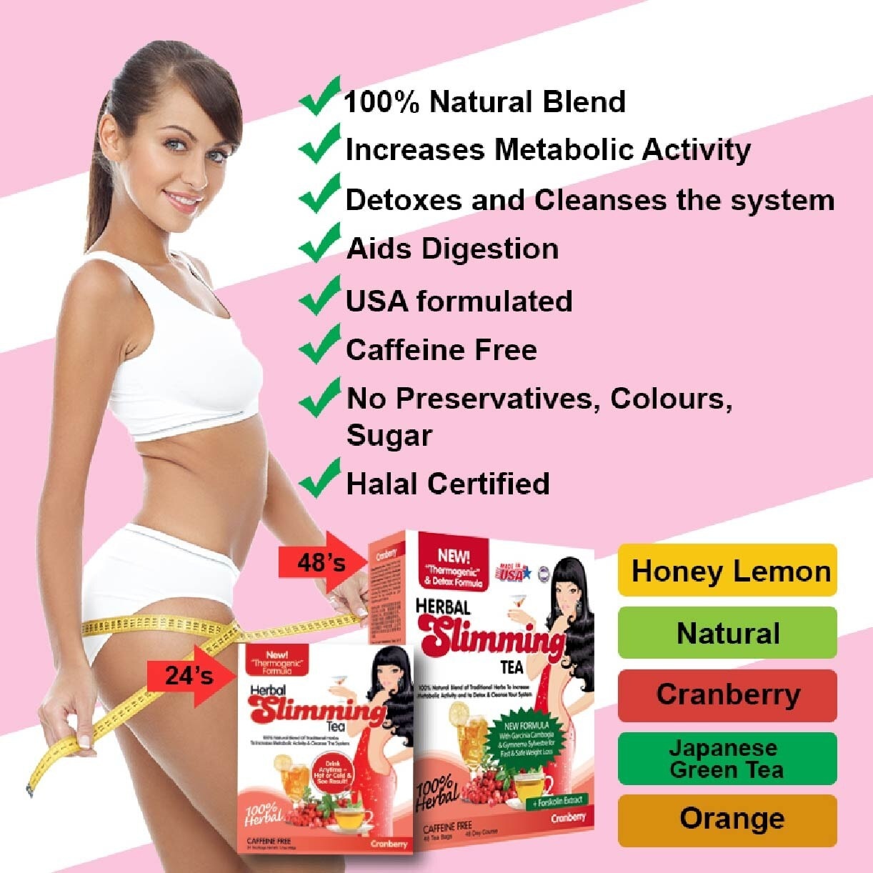 100% Herbal Slimming Caffine Free Tea Natural Tea Bags (Increase Metabolic Activity) 2g x 24s