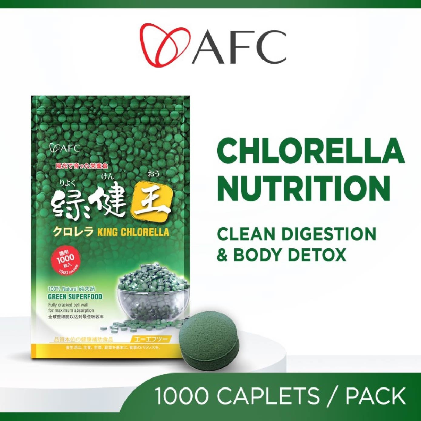 King Chlorella Chlorophyll Green Superfood Caplet (Detox, Digestion, Weight, Immune, Skin, Antioxidant, Gut Health) 1000s