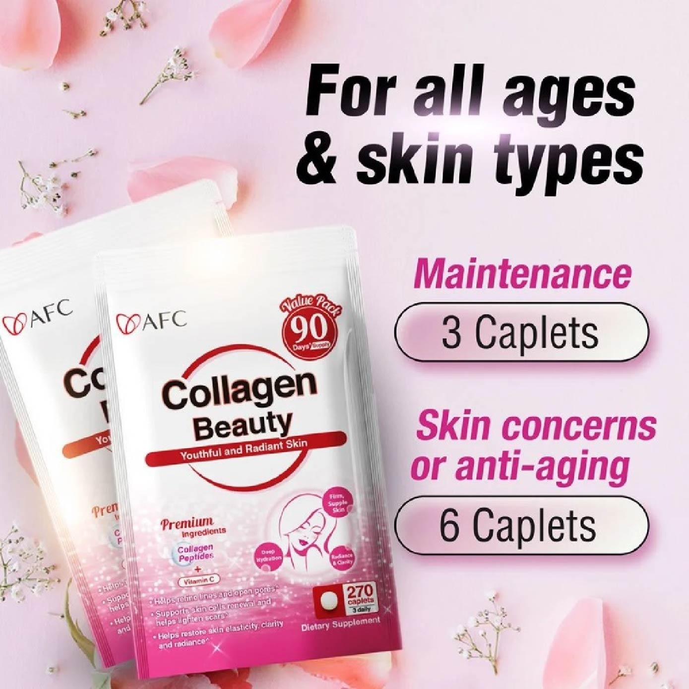 Collagen Beauty Micro-Collagen Peptide Caplets (Glowing & Radiant Skin Complexion + Anti-aging & Lessen Wrinkles) 270s