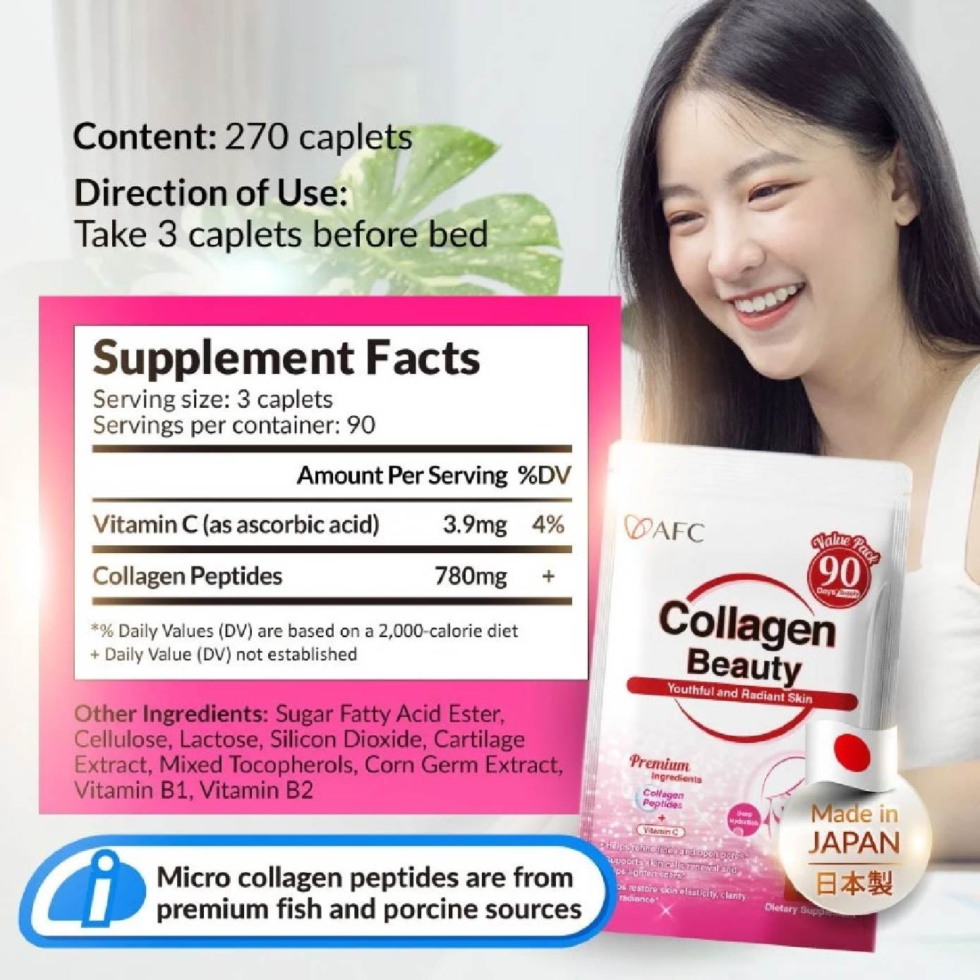 Collagen Beauty Micro Collagen Peptide Caplets (Glowing & Radiant Skin Complexion + Anti aging & Lessen Wrinkles) 270s image