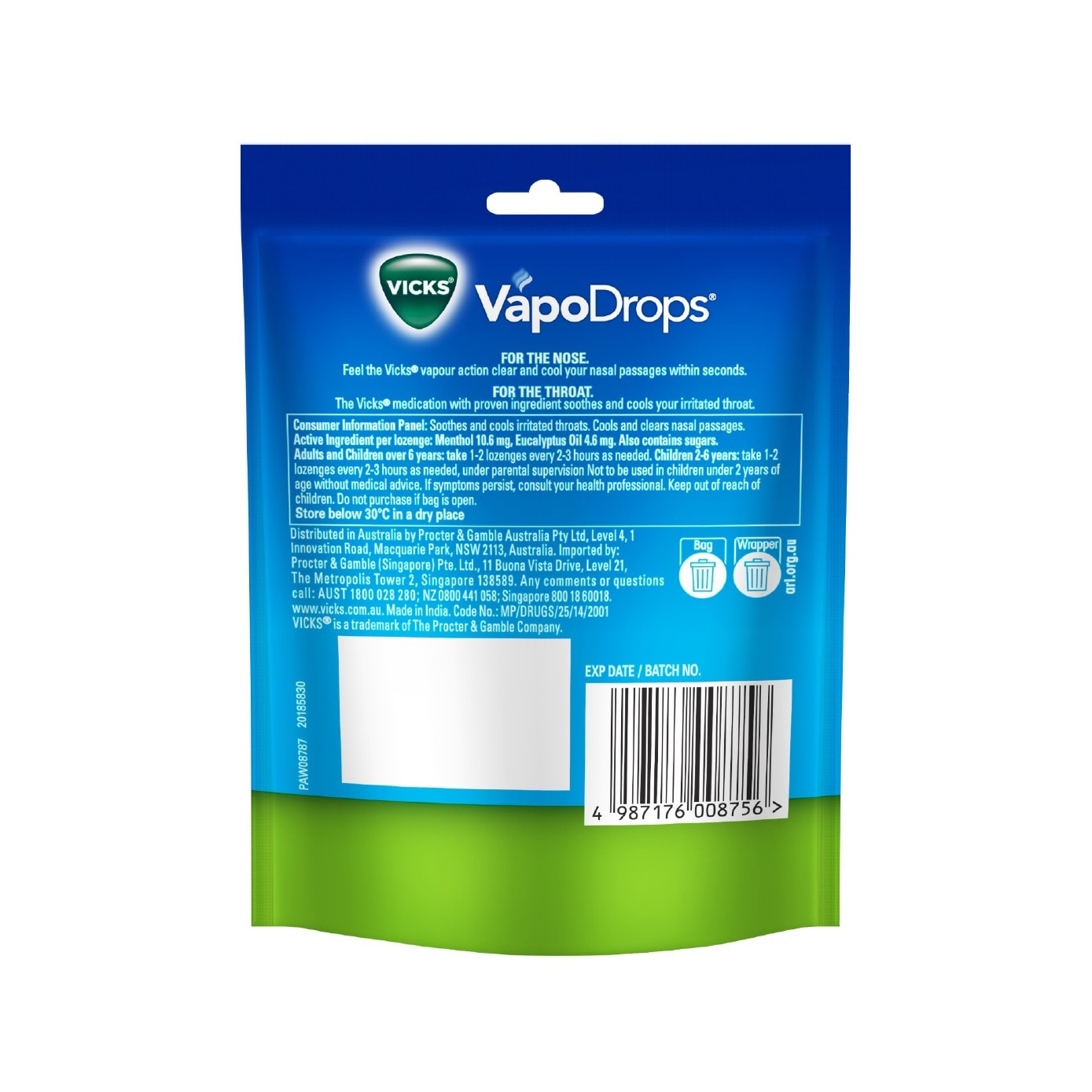 Vapodrops Original Menthol Lozenges (Soothes And Cools Irritated Throats And Nasal) 24s