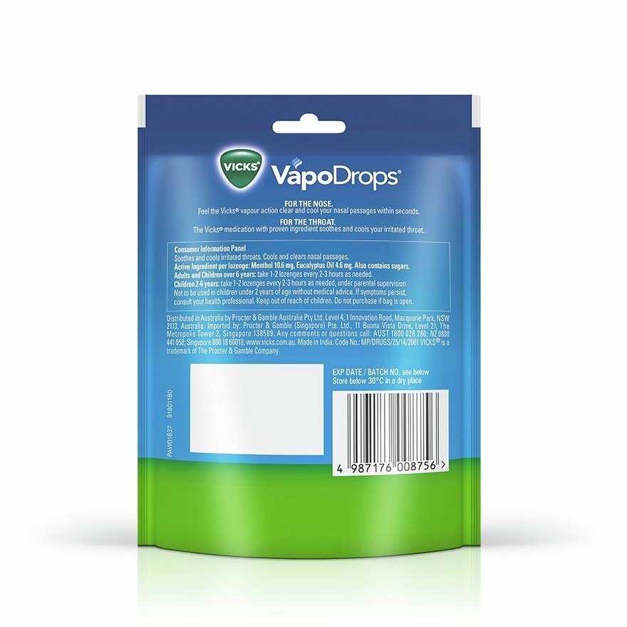 Vapodrops Original Menthol Lozenges (Soothes And Cools Irritated Throats And Nasal) 24s