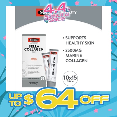 SWISSE - Bella Collagen Orange Flavour Jelly Sticks 15g x 10s (Mixed Collagen Peptides) (Expiry: Sep`2026)