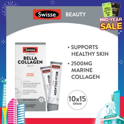SWISSE Bella Collagen Orange Flavour Jelly Sticks 15g x 10s (Mixed Collagen Peptides)