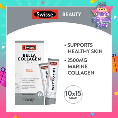 SWISSE Bella Collagen Orange Flavour Jelly Sticks 15g x 10s (Mixed Collagen Peptides)