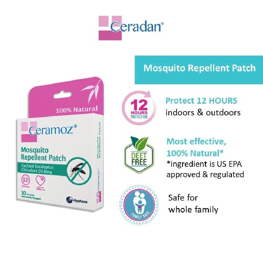 CERAMOZ Mosquito Repellent Patch (100% Natural + With Cyclized Eucalyptus Citriodora Oil) 10s