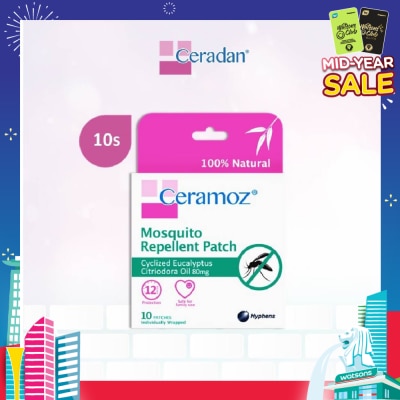 CERADAN CERAMOZ Mosquito Repellent Patch (100% Natural + With Cyclized Eucalyptus Citriodora Oil) 10s