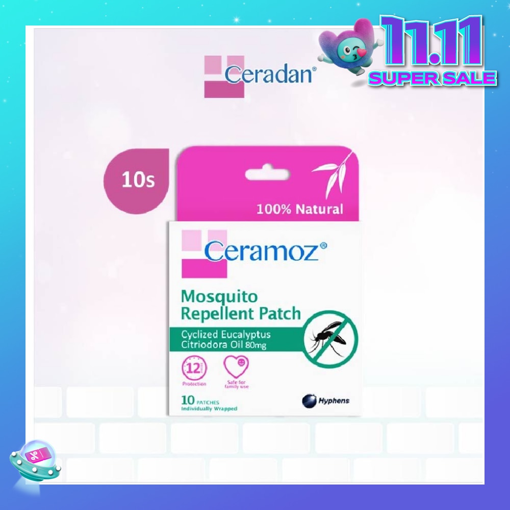CERAMOZ Mosquito Repellent Patch (100% Natural + With Cyclized Eucalyptus Citriodora Oil) 10s