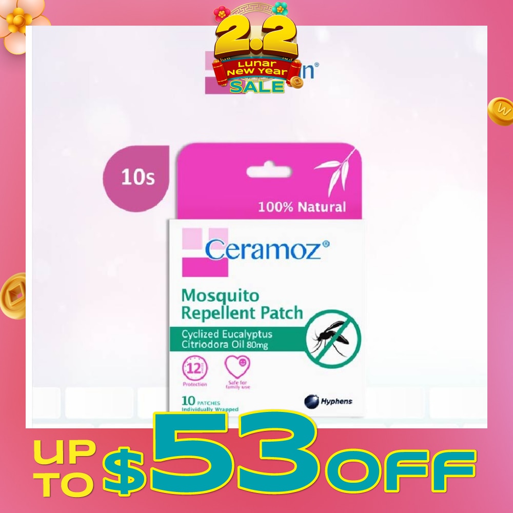 CERAMOZ Mosquito Repellent Patch (100% Natural + With Cyclized Eucalyptus Citriodora Oil) 10s