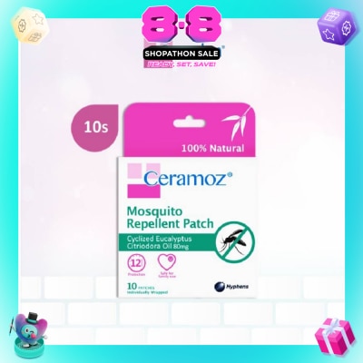 CERADAN - CERAMOZ Mosquito Repellent Patch (100% Natural + With Cyclized Eucalyptus Citriodora Oil) 10s