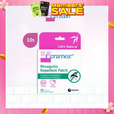 CERADAN CERAMOZ Mosquito Repellent Patch (100% Natural + With Cyclized Eucalyptus Citriodora Oil) 10s