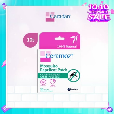 CERADAN CERAMOZ Mosquito Repellent Patch (100% Natural + With Cyclized Eucalyptus Citriodora Oil) 10s