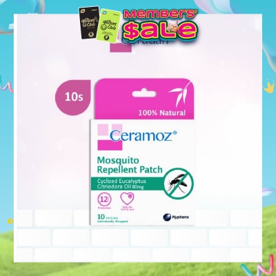 CERADAN - CERAMOZ Mosquito Repellent Patch (100% Natural + With Cyclized Eucalyptus Citriodora Oil) 10s