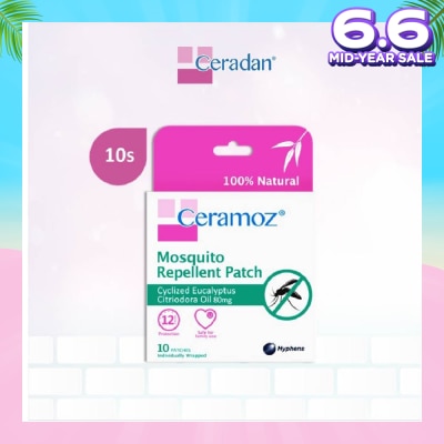 CERADAN CERAMOZ Mosquito Repellent Patch (100% Natural + With Cyclized Eucalyptus Citriodora Oil) 10s