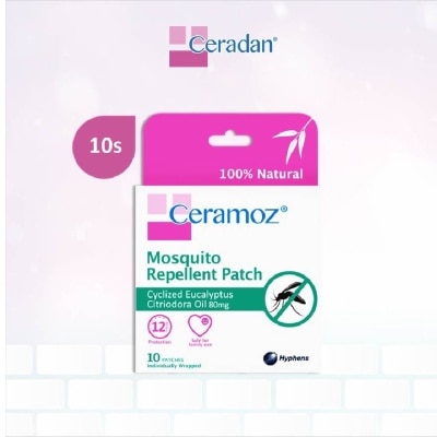 CERADAN CERAMOZ Mosquito Repellent Patch (100% Natural + With Cyclized Eucalyptus Citriodora Oil) 10s