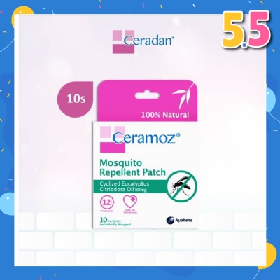 CERADAN CERAMOZ Mosquito Repellent Patch (100% Natural + With Cyclized Eucalyptus Citriodora Oil) 10s