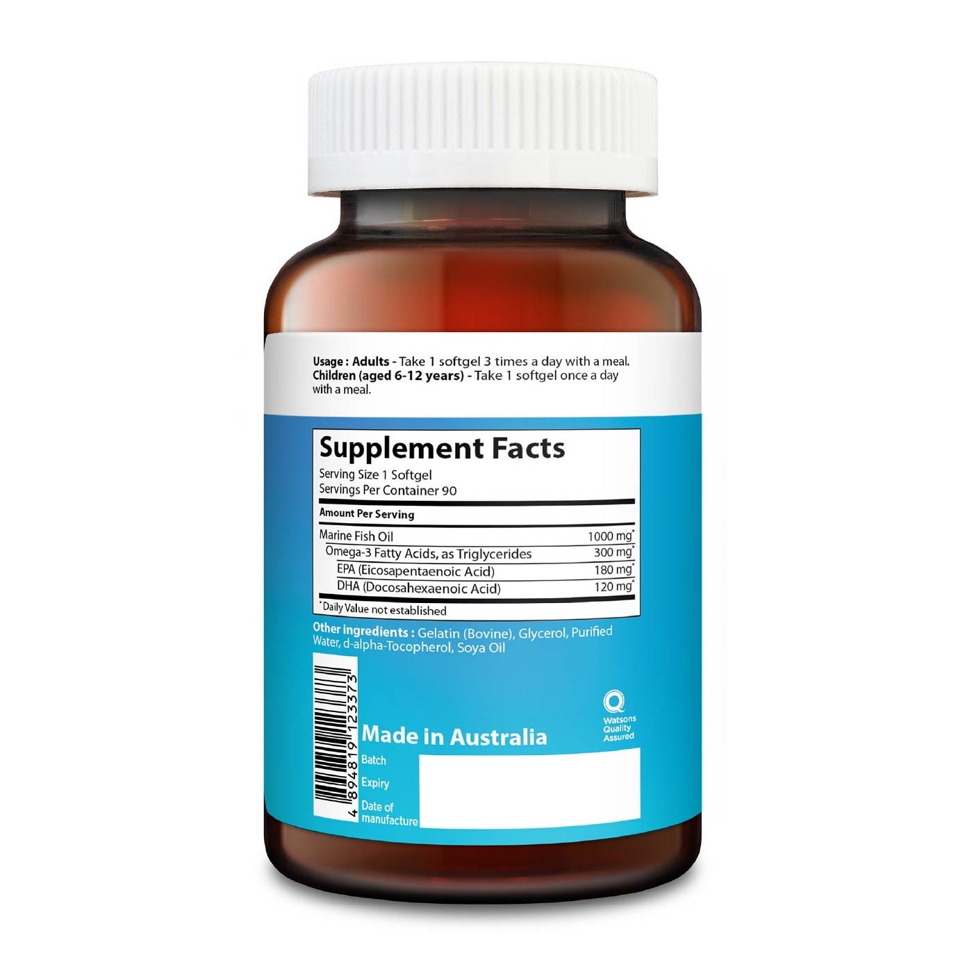 Omega-3 Fish Oil Softgel 1000Mg (Support Heart, Brain & Eyes) 90s
