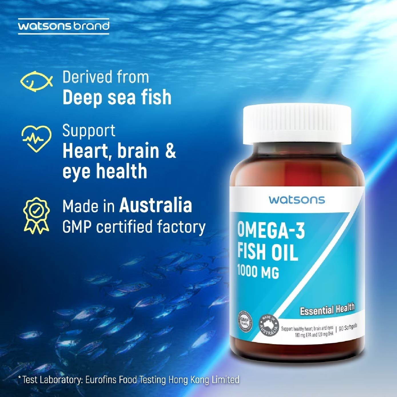 Omega-3 Fish Oil Softgel 1000Mg (Support Heart, Brain & Eyes) 90s