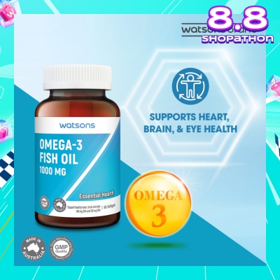 WATSONS Omega-3 Fish Oil Softgel 1000Mg (Support Heart, Brain & Eyes) 90s