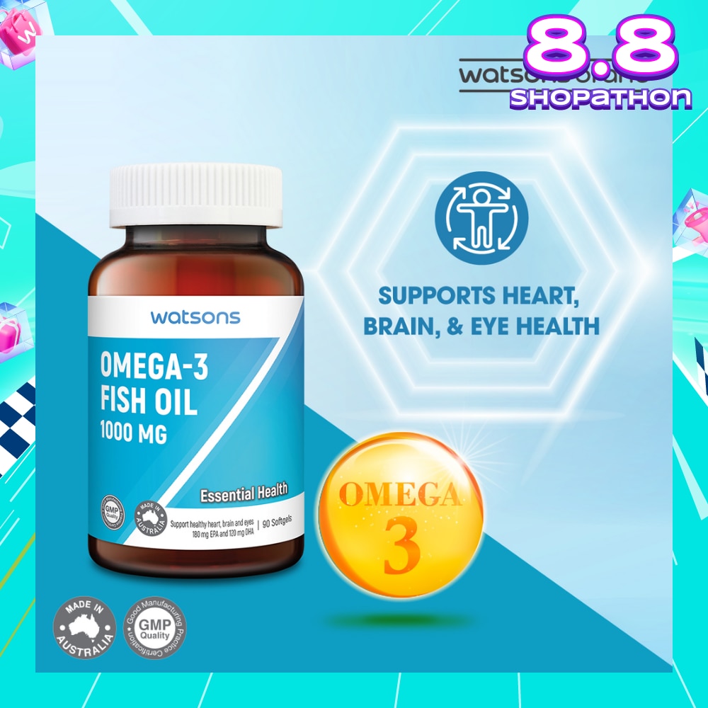 Omega-3 Fish Oil Softgel 1000Mg (Support Heart, Brain & Eyes) 90s