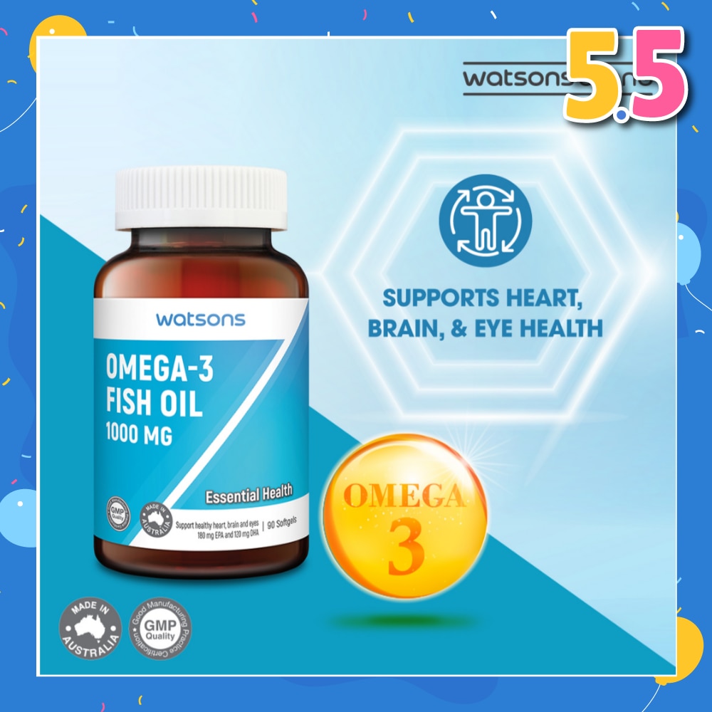 Omega-3 Fish Oil Softgel 1000Mg (Support Heart, Brain & Eyes) 90s